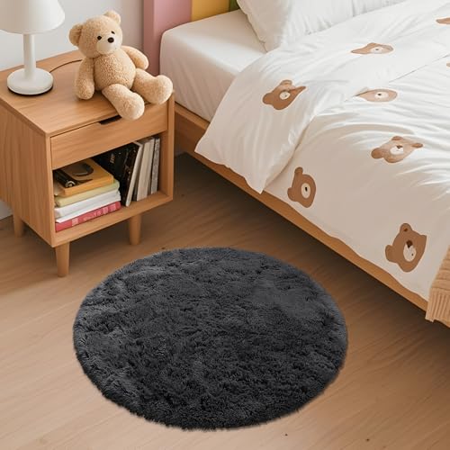 Black Round Rugs for Bedroom (2 Ft Round / Black)