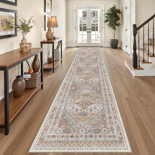 3x14 Long Runner Rugs for Hallway Vintage Washable Rug (Orange / 3' x 14' (Runner))
