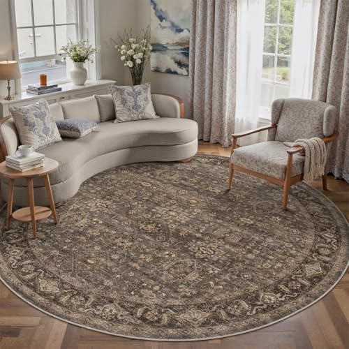 8x8 Dark Brown Vintage Round Rug (Brown / 8' (Round))