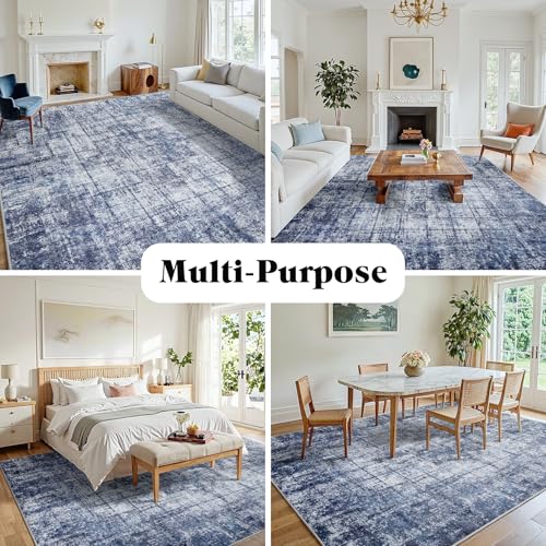 9x12 Washable Area Rug for Living Room Bedroom (Navy/Light Gray / 9' x 12' (Rectangular))