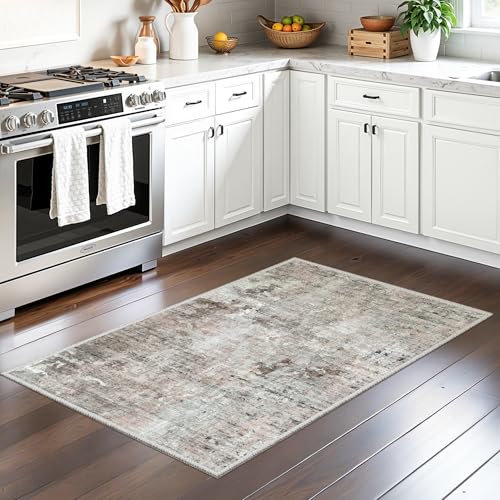 2x3 Abstract Washable Rugs for Kitchen (Pink/Grey / 2' x 3' (Rectangular))