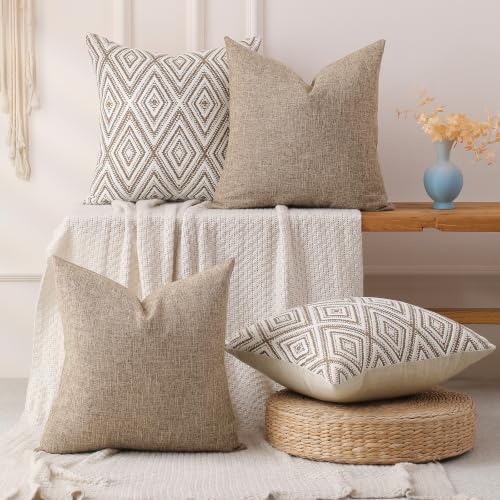 Throw Pillow Covers 18x18 (Light Brown / 18" x 18" (Pack of 4))