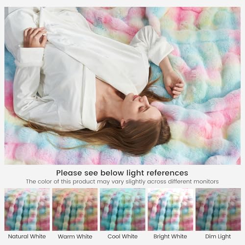 Faux Fur Throw Blanket for Couch (Tie-dye Rainbow / Throw(50" x 60"))