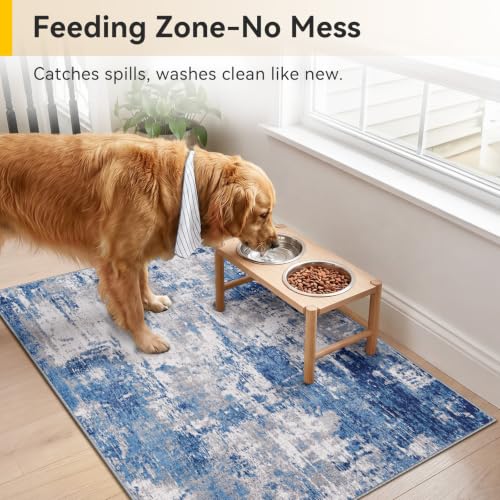 Washable 2'x3' Abstract Area Rug for Living Room Blue Gray (Blue/Gray / 2' x 3' (Rectangular))