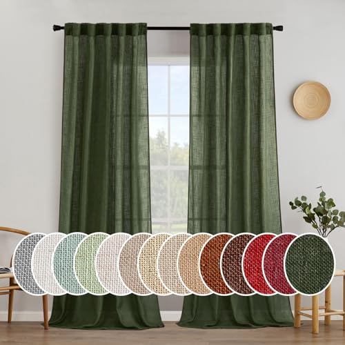 Olive Green Linen Curtains 37x90 Inch Length 2 Panels (37"W x 90"L (Pack of 2) / Olive Green)