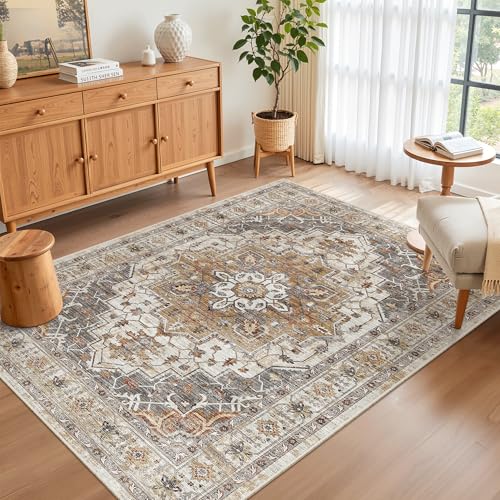 Area Rug 3x5 Washable Vintage Entry Rugs for Bedroom (Turmeric/Grey / 3' x 5' (Rectangular))