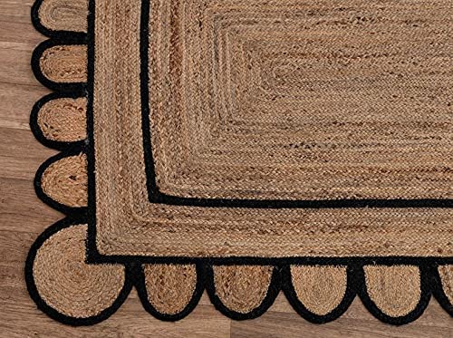 SVI Rug Scallop Pattern Jute Bohemian Area Rug (3' x 5' (Rectangular) / Black)