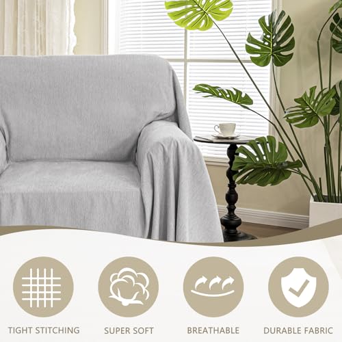 Oversized Armchair Cover for 1 Cushion (71" x 91" / Tassels Edge-light Grey)