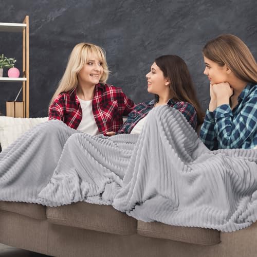 12 Pcs Flannel Throw Blankets Bulk Outdoor Wedding (Light Gray)