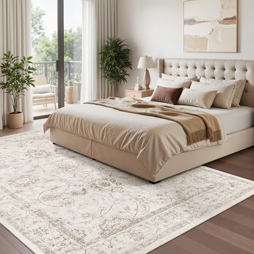 Washable 6x9 Area Rugs for Living Room (Brown/Ivory / 6' x 9' (Rectangular))