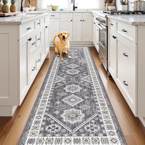 HEBE Boho Kitchen Mats for Floor 24''x96'' (Natural/Grey / 24"x96")