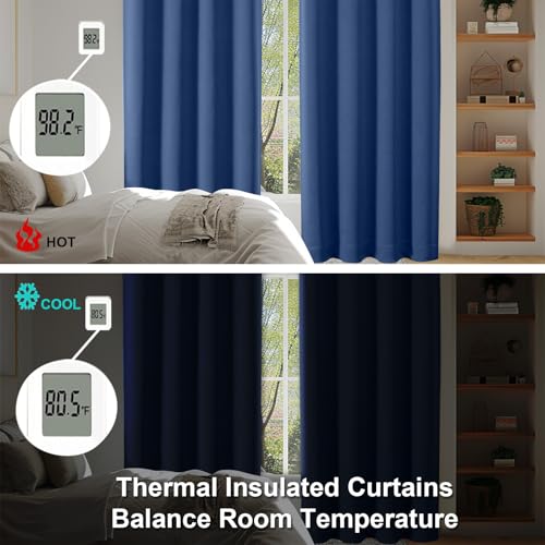 Ava Royal Blue Short Blackout Curtains for Bedroom 63 Inches Long 2 Panels Set (Royal Blue / 40"W x 63"L (Pack of 2))