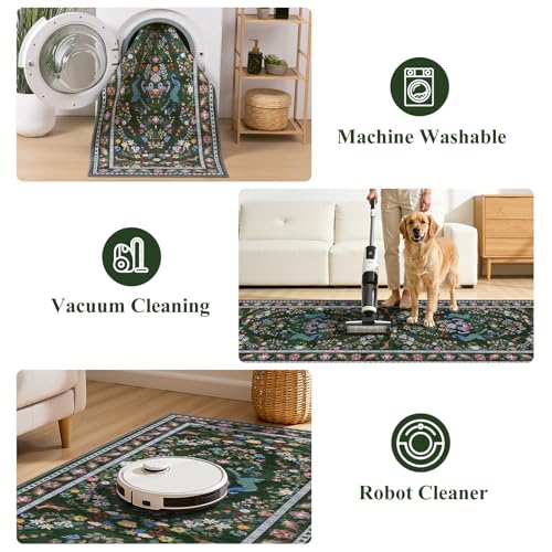 HEBE Hallway Runner Rug 2'x6' (Floral Green / 2' x 6' (Rectangular))