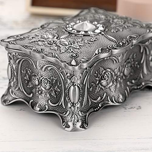 Vintage Trinket Jewelry Box for Ring Earrings Necklace Organizer (Small / Metallic Grey)