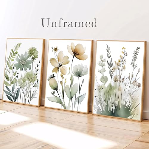 Sage Green Botanical Posters Set of 3 (green flower poster / 24x16)