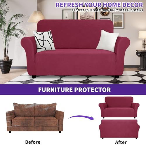 Super Stretch Loveseat Covers (- Wine Red / Medium (57"-70"))