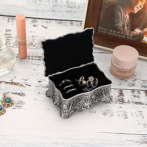Vintage Trinket Jewelry Box for Ring Earrings Necklace Organizer (Small / Metallic Grey)