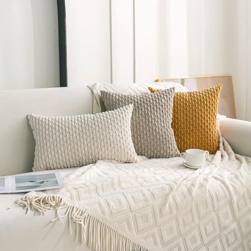 Set of 4 Taupe Decorative Throw Pillow Covers 22x22 Inch Corduroy Pillow Covers for Bed Couch Sofa Living Room Soft Square Cushion Cases (Taupe / 22" x 22" (Pack of 4))