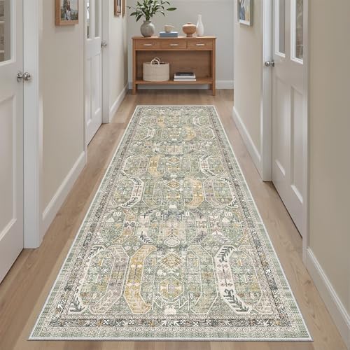 Kitchen Runner 2'6''x8' Soft Rug Runners for Hallways (Green/Gold / 2'6" x 8' (Runner))