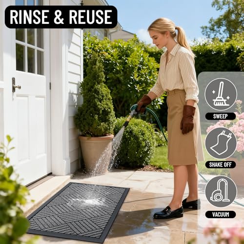 Front Door Mat Outside Entrance 47x23 (47" X 23" / Grey Diamond)