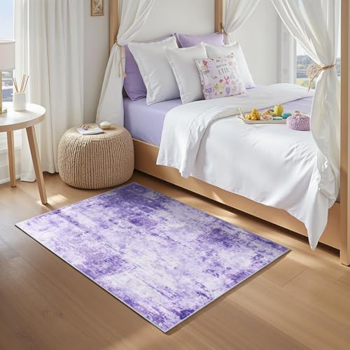 Washable 3'x5' Abstract Area Rug for Living Room Purple (Purple/Gray/Pink/White / 3' x 5' (Rectangular))