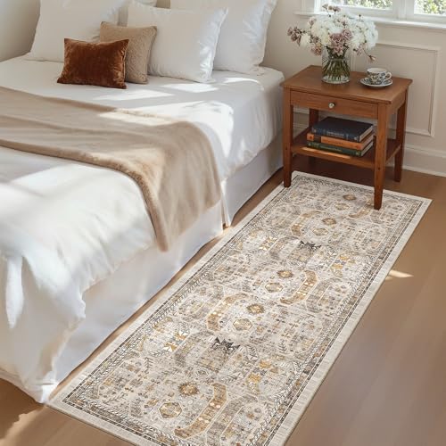 Hallway Runner Rug 2x5 Washable Entry Rugs Non (Brown/Gold / 2' x 5' (Runner))