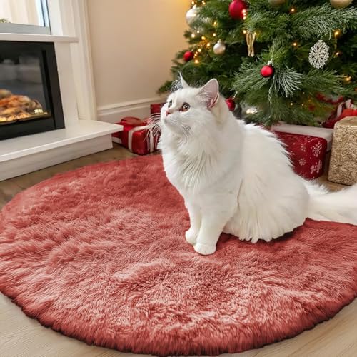 Rust Red Round Rugs for Bedroom (3 Ft Round / Rust Red)