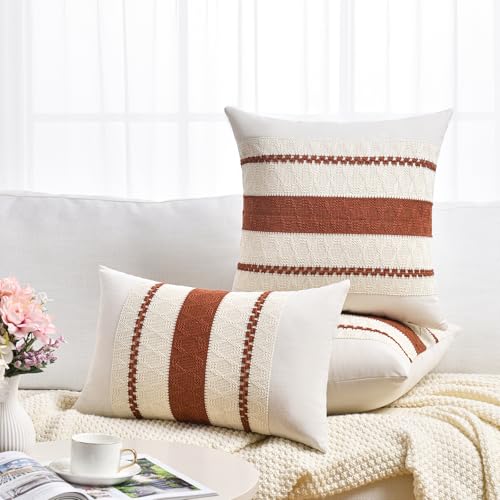 Set of 1 Rust Boho Long Lumbar Decorative Throw Pillow Cover 12x20 Inch for Couch Bed Sofa (20" x 12" (Pack of 1) / Rust)