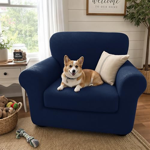 2 Piece Stretch Armchair Sofa Cover (31"-46"(1 Cushion) / Navy Blue)
