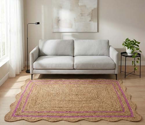 Jute Area Rug Handmade Classic Design Soft Textured Durable Easy Clean Low Pile for Living Room Entryway Bedroom Farmhouse Decor (Pink / 10x12 Feet)