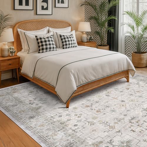 Boho Living Room Rug 7x10 (7' x 10' (Rectangular) / Light Gray / Sage)