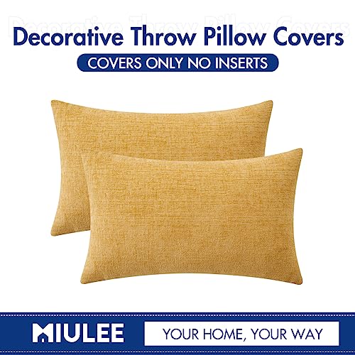 Soft Chenille Lumbar Throw Pillow Covers Gold 12x20 Inch Pack of 2 (20" x 12" (Pack of 2) / Gold)