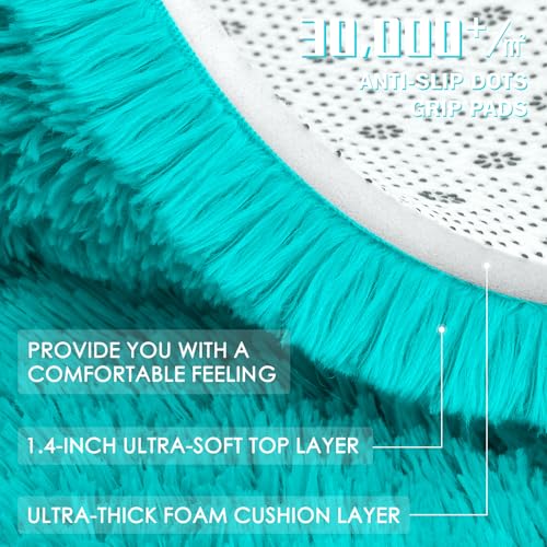 2x3 Machine Washable Small Bedside Rug (2x3 Ft / Teal Blue)