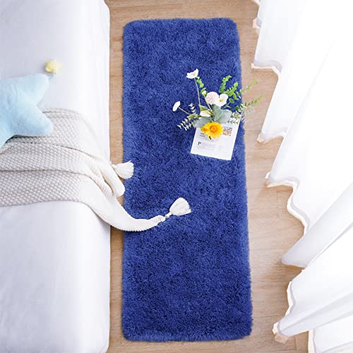 Soft Runner Rug for Bedroom Living Room Plush Fluffy Rugs 2x6 (Navy / 3' x 2' (Runner))