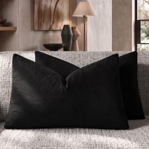 Black Velvet Pillow Covers 12x20 Decorative Pillows Pack of 2 (Black / 20" x 12" (Pack of 2))