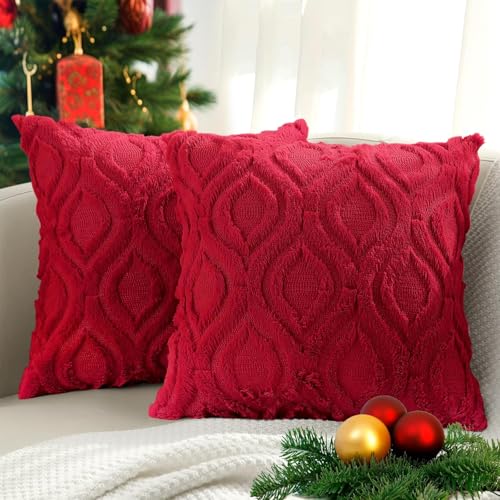 Faux Fur Plush Soft Red Throw Pillow Covers 26x26 Set of 2 (26" x 26" (Pack of 2) / Red)