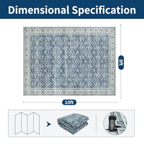 8x10 Boho Washable Area Rugs for Living Room (8' x 10' (Rectangular) / White-blue-yellow-green)
