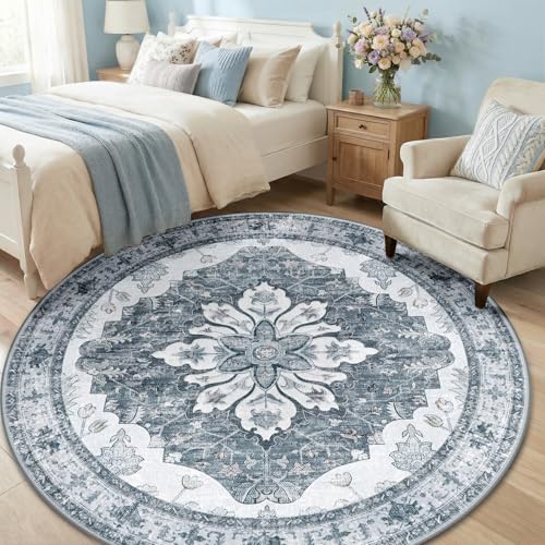 Washable Area Rug (Grey/White/Beige / 6' (Round))