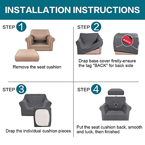 2 Piece Chair Covers Chair Slipcovers for Living Room Armchair Couch Cover Chair Sofa Cover with Individual Cushion Covers Furniture Cover for Chairs Feature Jacquard Fabric (Armchair (1 Cushion) / Charcoal Gray)