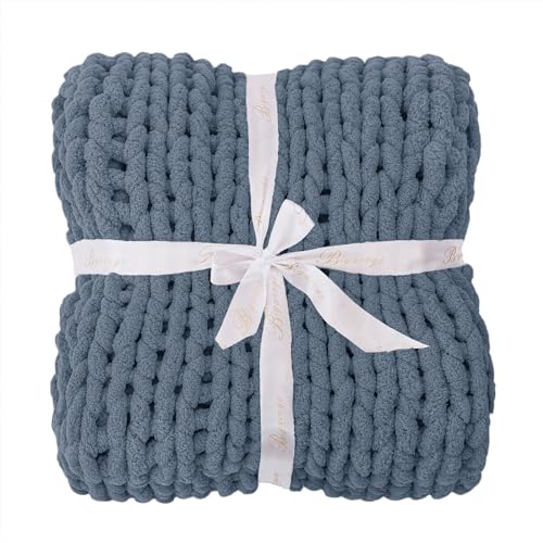 Chunky Knit Throw Blanket for Couch (Cold Sea Blue / 40"x40" (Small Size Throw）)