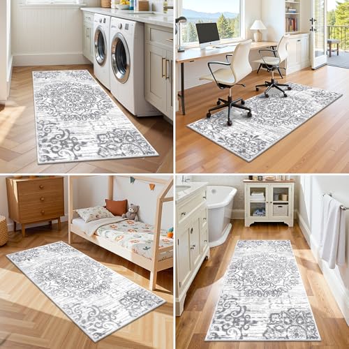 HEBE Hallway Runner Rug 2'x4' (Grey / 2' x 4' (Rectangular))