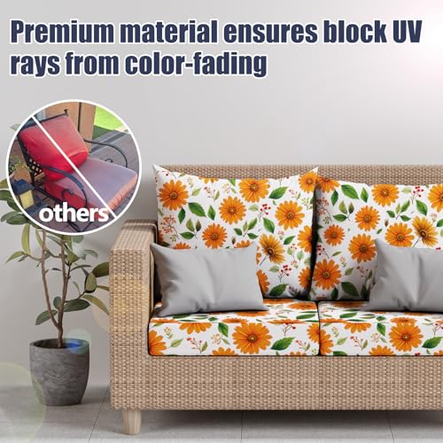 8Pcs Outdoor Cushion Covers (Sunflower / Square-large + Rectangle)