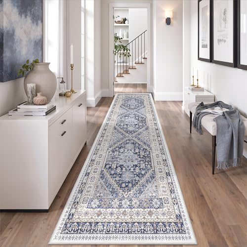 2'6 x 8' Runner Rug Non Slip (Blue/Beige / 2'6" x 8' (Runner))