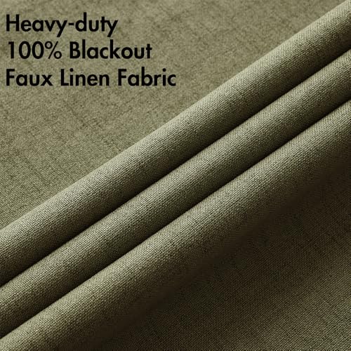 100% Blackout Linen Curtains for Bedroom 52x108 Light Olive Green (Light Olive Green / 52"W x 108"L (Pack of 2))