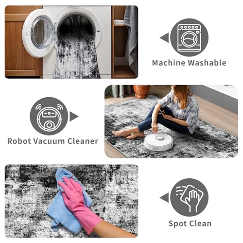 3x16 Washable Runner Rug for Hallway (Black/Grey / 3' x 16' (Runner))