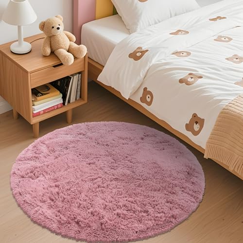 Pale Pink Round Rugs for Bedroom (3 Ft Round / Pale Pink)