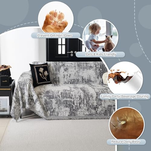 Sectional Couch Cover Deep Grey Abstract Geometric Sofa Covers for Sectional Sofa L Shape Chenille Couch Protector for Dogs Pets Couch Throw Cover Washable Durable for Home Decor (91" x 134" / 1# Deep Grey)