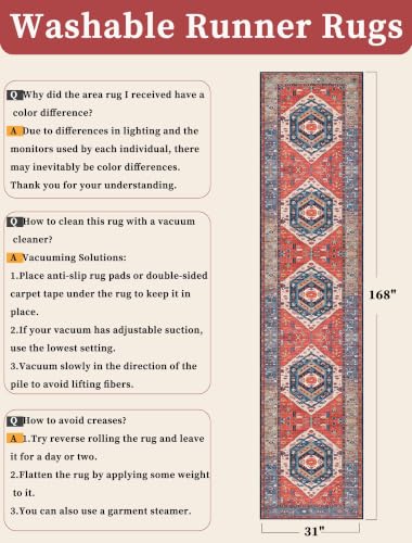 2'6"x14' Washable Non Slip Boho Runner Rug for Hallway (Rust/Multi / 2'6" x 14' (Runner))