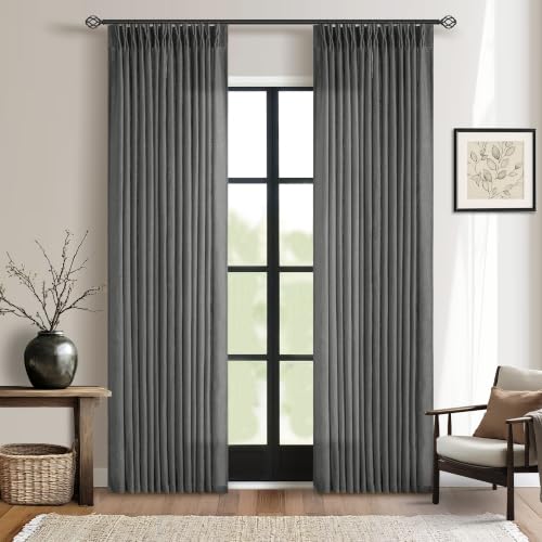 Charcoal Grey Pinch Pleated Linen Sheer Curtains 90 Inches Long (Charcoal Grey / 40"W x 90"L (Pack of 2))