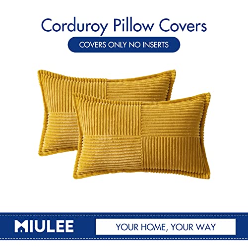Decorative Lumbar Throw Pillow Covers 12x20 Inch Mustard Yellow (Mustard Yellow / 20" x 12" (Pack of 2))